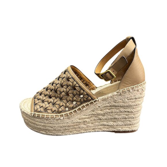 Tory Burch Basketweave Espadrille Wedge sandal Women's Leather Size 9M WORN ONCE - Picture 2 of 9